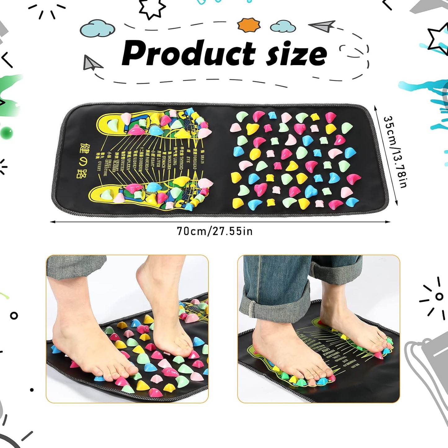 TrelaCo Foot Massage Mat Reflexology Walk Stone Road Foot Massage Acupoint Mat for Acupressure Relaxes for Long Sitting Elderly Students and Office Workers (13.78 x 13.78 Inches)