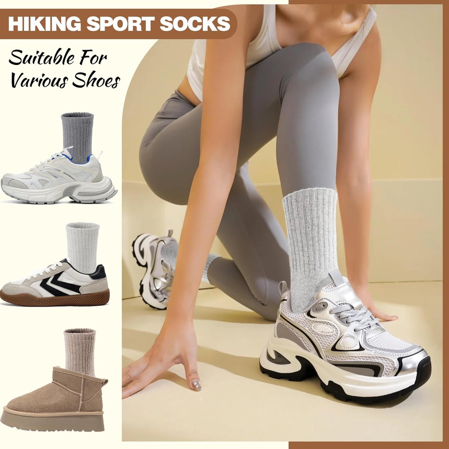 EBMORE Merino Wool Socks for Women Hiking Thermal Warm Winter Thick Boot Cozy Crew Comfy Work Socks for Ladies 5 Pairs