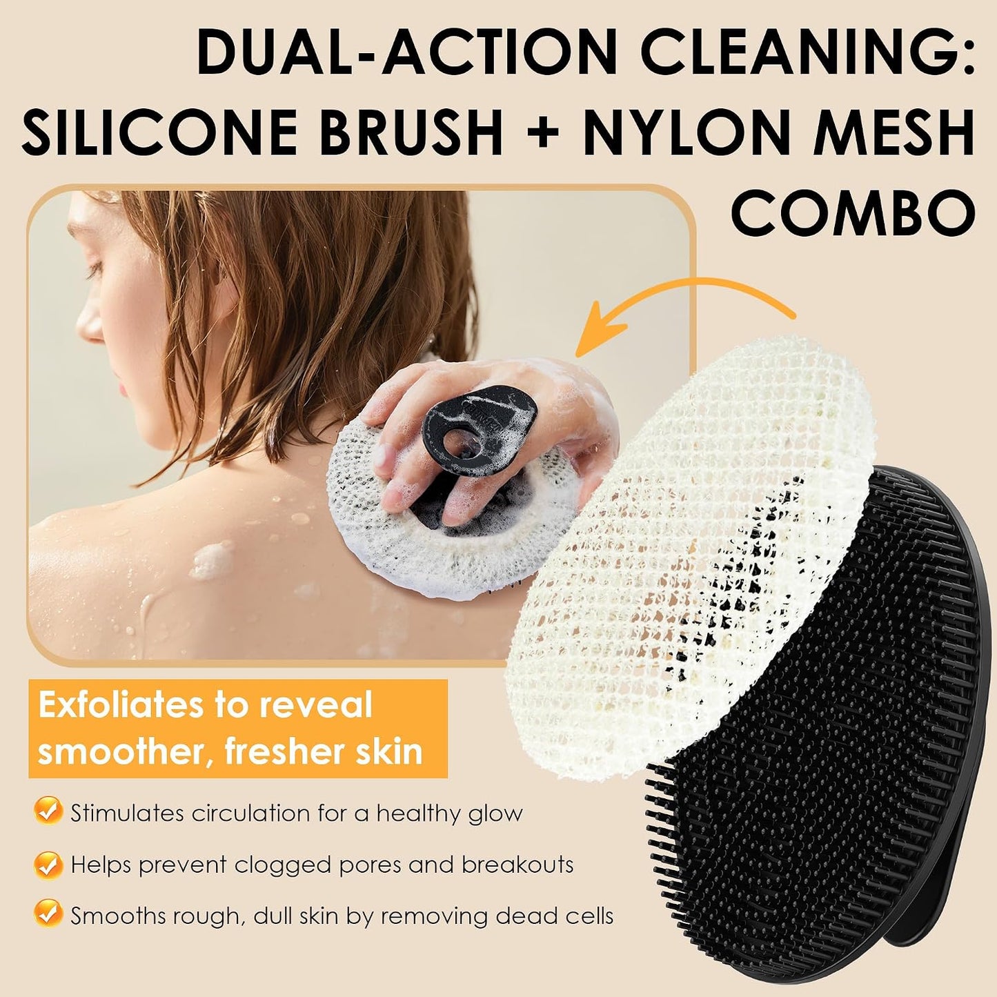 INNERNEED Food-Grade Soft Silicone Body Scrubber Shower Brush Handheld Cleansing Skin Brush, Gentle Exfoliating and Lather Well (Dark Green)