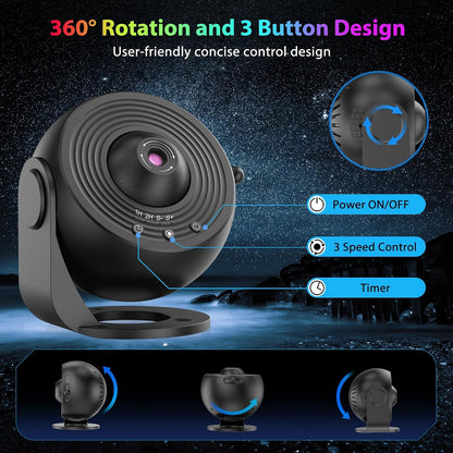 Galaxy Projector for Bedroom, HD Image Star Projector Galaxy Light Adjustable Knob, 13 Film Discs Planetarium Projector for Kids, 360° Rotating 1/2h Timer Simple 3-Button Control Black&White