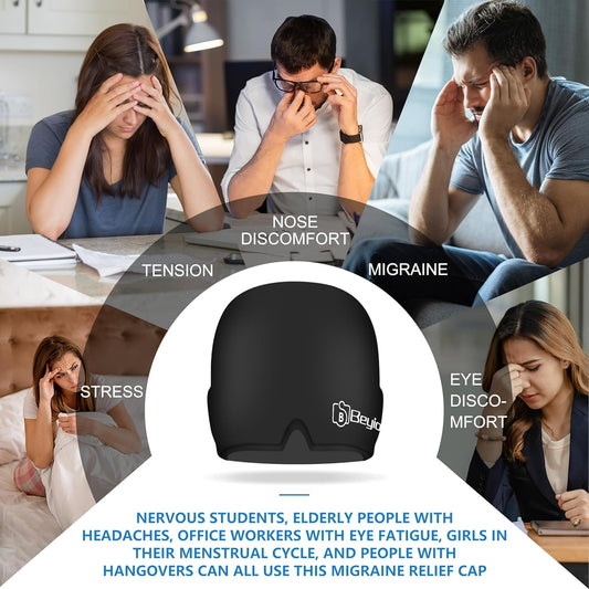 Migraine Relief Cap, All Around Gel Covered Reusable Headache Relief Cap, Black Migraine Cap for Headache Relief, Puffy Eyes