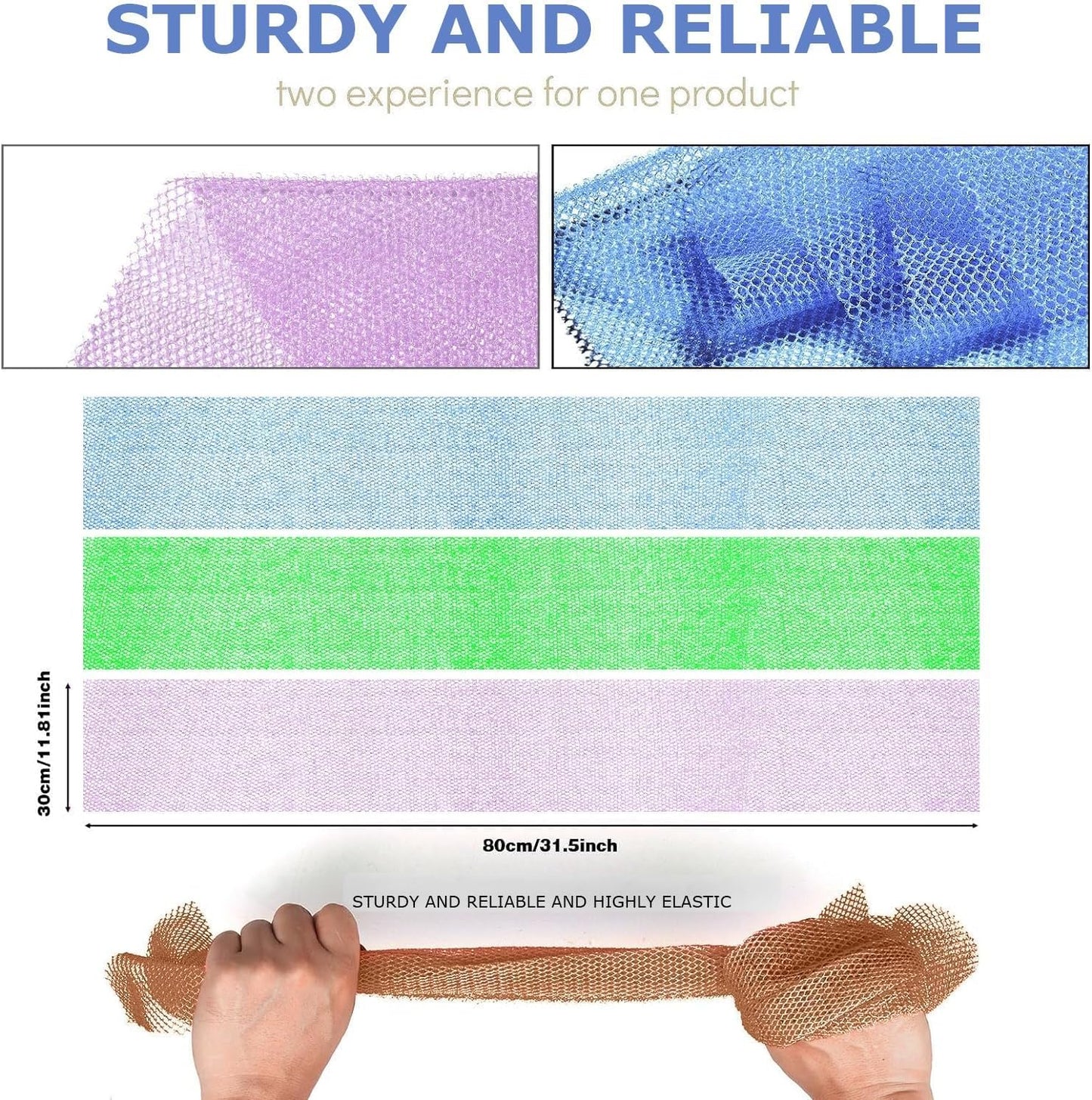 UJFQBH 3 Pieces African Bath Sponge African Net Long Net Bath Sponge Exfoliating Shower Body Scrubber Back Scrubber Skin Smoother,Great for Daily Use (Pink,Yellow,Purple)