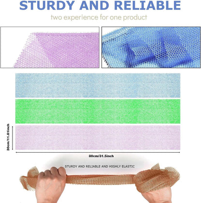 UJFQBH 3 Pieces African Bath Sponge African Net Long Net Bath Sponge Exfoliating Shower Body Scrubber Back Scrubber Skin Smoother,Great for Daily Use (Pink,Yellow,Purple)