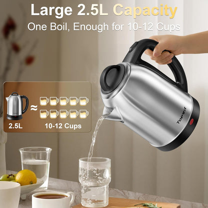 Topwit 2.5L Large Electric Kettle,Fast Boil Stainless Steel Electric Kettle