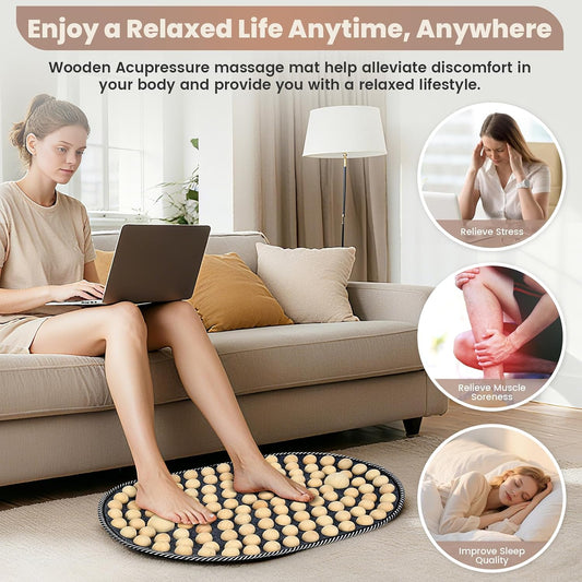 Feet Acupressure Mat, Wood Foldable Foot Massager Mat, Portable Pressure Point Massage Pad, Anti Fatigue Office Standing Desk Pad, Reflexoloy mat, Stand Up Pad, Relieve Foot Pain