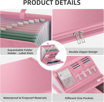 Fireproof Accordion File Organizer, Expanding File Folder with 13 Pockets