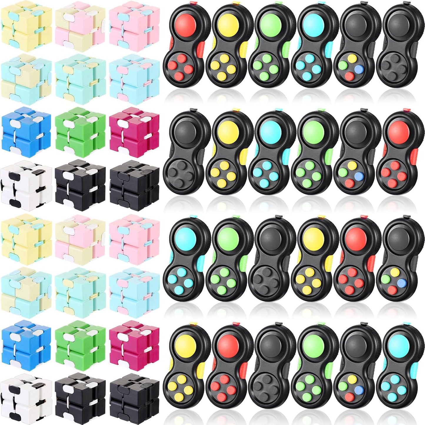Junkin 48 Pcs Bulk Fidget Pad Controller and Cube Toys Party Favors Mini Blocks Game Controller for Anxiety Stress Relief Birthday Return Gifts Stocking Stuffers for Boy and Girl