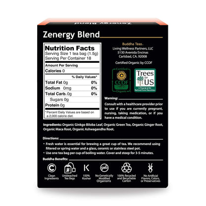 Buddha Teas Zenergy Blend - OU Kosher, USDA Organic, 18 Bleach-Free Tea Bags