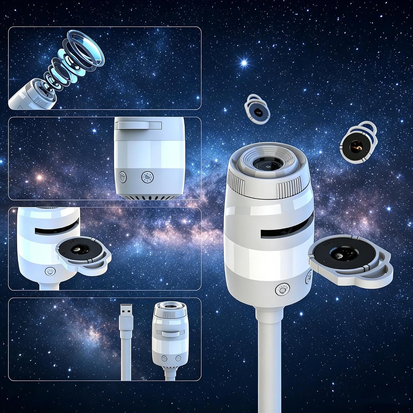 Galaxy Projector Night Light, 2-in-1 USB Portable Galaxy Star Projector Night Light, LED Ceiling/Wall Projection Lamp with 360° Rotation, USB Power for car and Bedroom, Decoration for Adults and Kids