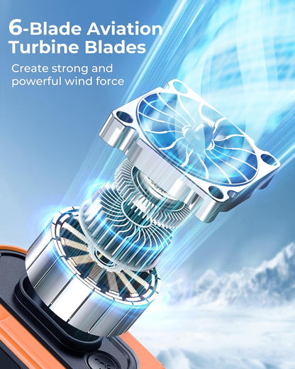 Portable Waist Fan, 10000mAh Rechargeable Belt Fan, Clip-On Waist Fans with 5 Adjustable Speeds, Up to 40H Battery Life, LED Display & Flashlight, for construction workers, Outdoor, Camping-Orange