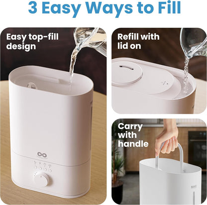 Everlasting Comfort 2.5L Top Fill Humidifier for Bedroom – Quiet, Easy to Fill & Clean, 24HR Runtime, Night Lights, Timer, Ultrasonic Cool Mist, Auto Shut-Off for Indoor Use - White