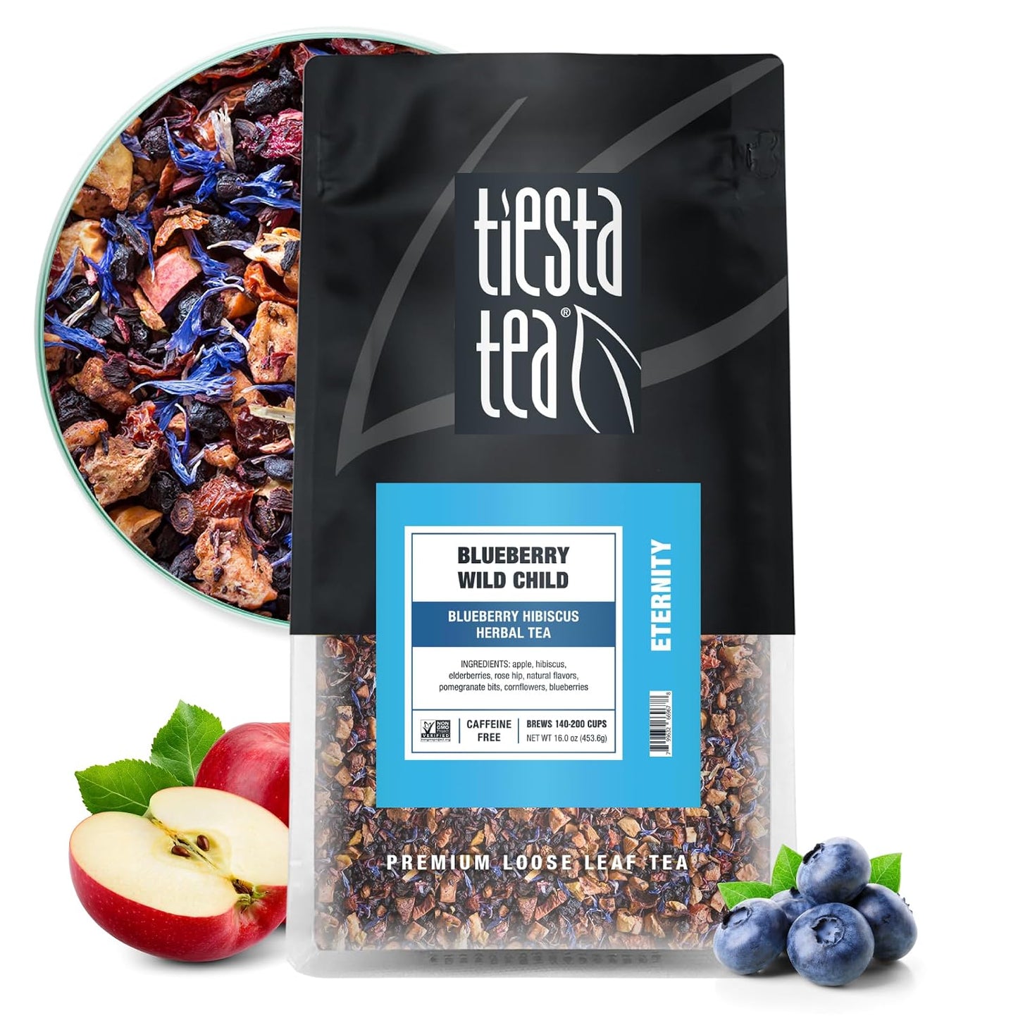 Tiesta Tea Blueberry Wild Child, Loose Leaf, Blueberry Hibiscus Herbal Tea, Premium Non-Caffeinated Blend, Make Hot or Iced, Brews Up to 50 Cups, 5.5 Ounce Refillable Tin