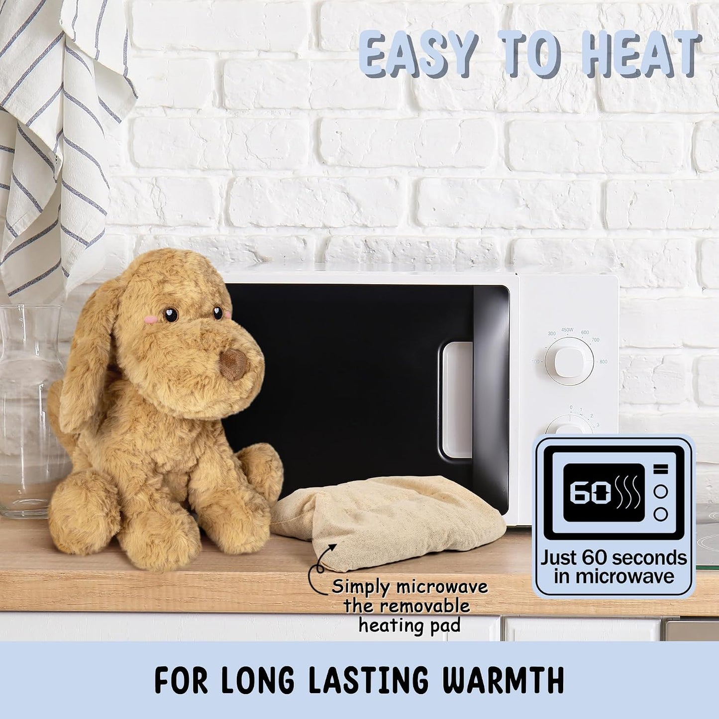 Bunny Microwavable & Weighted Stuffed Animals - 1.5 Lbs Unscented Heating Pad for Period Cramps Pain Relief and Anxiety, Cute Bunny Plush Toys Gifts for Women Girls Adults and Kids by Happy Fuel