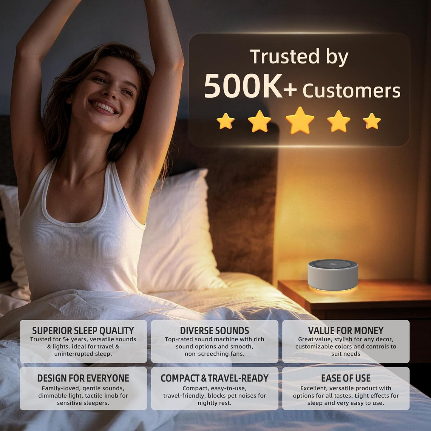 Kipcush White Noise Machine for Baby & Adults, 30 Soothing Sounds, Soft Non-Glare Nursery Lamp, 8 Color Night Lights, Memory Function (Angel V1 White, Standard)