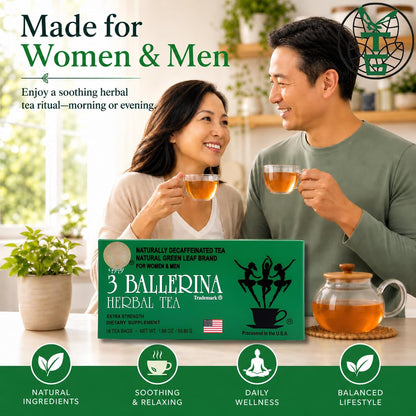 3 Ballerina Caffeine-Free Extra Strength Herbal Tea, 18 Count, Pack of 2