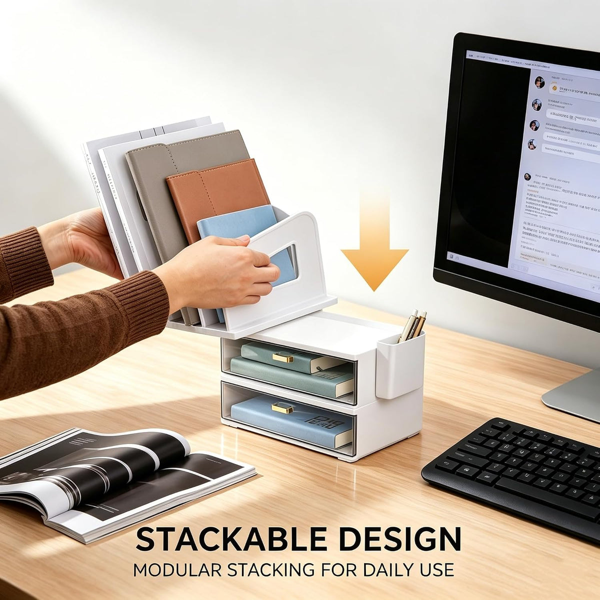 CiWiVOKi Vertical File Holder, PET Desk Organizer, Black