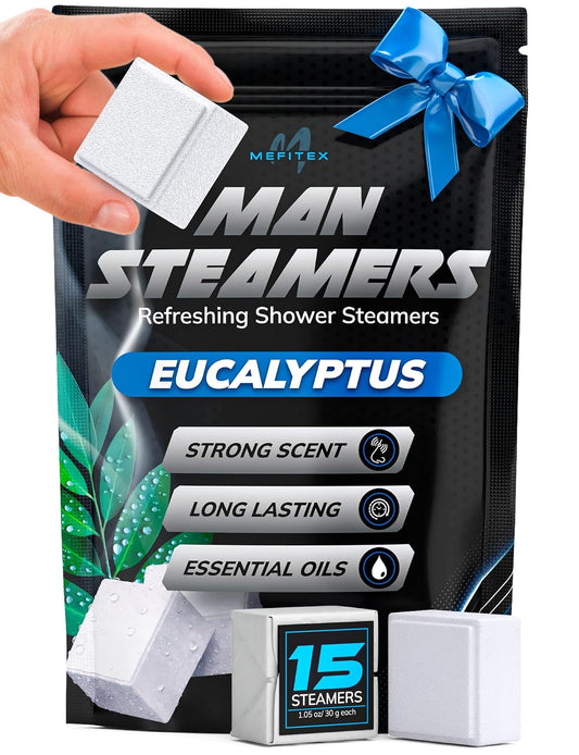 Shower Steamers for Men - 15 Pack Eucalyptus Aromatherapy Shower Steamers, Strong Scent, Long Lasting, Premium Essential Oils, Gifts for Men Relaxation and Sinus Relief