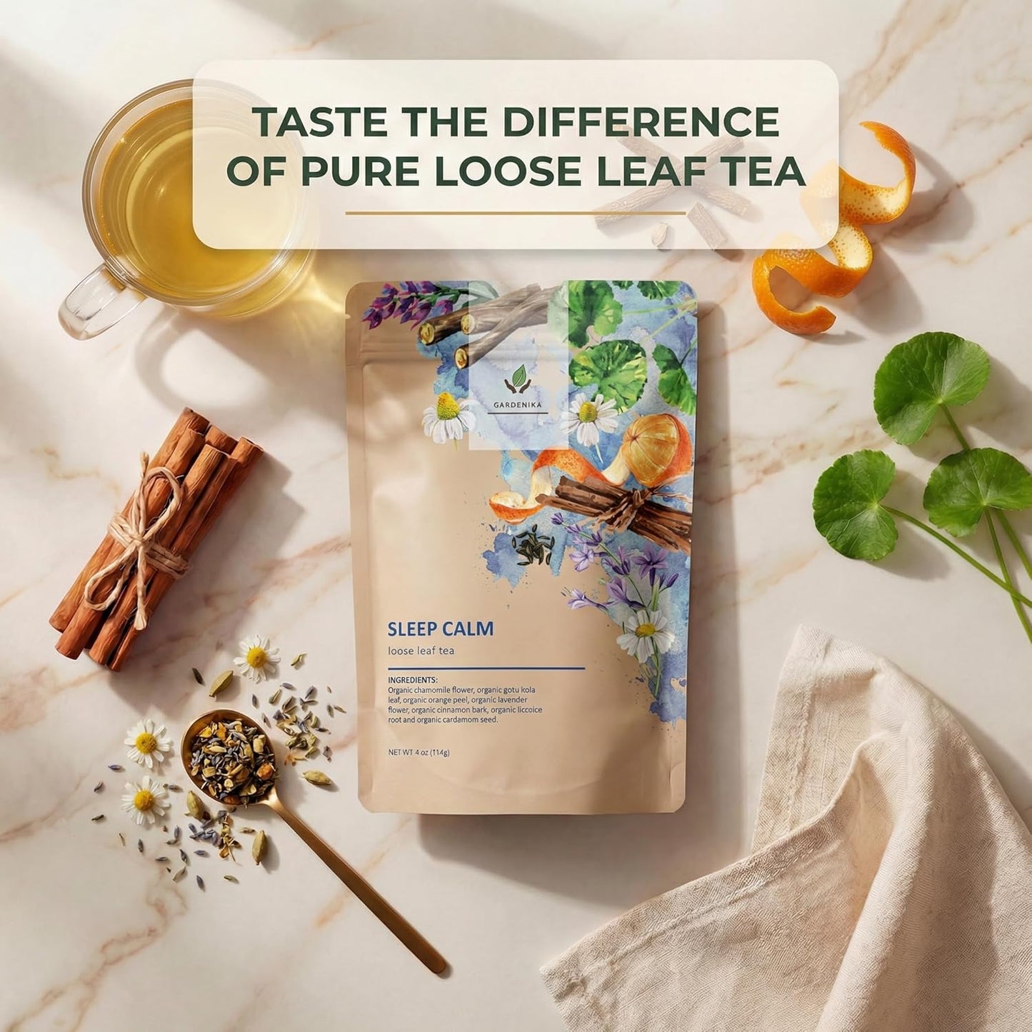 Gardenika Organic Loose Leaf Tea Sampler – 8 Pack, 1 LB – Herbal and Naturally Caffeine-Free Set - Ayurvedic Assortment Blend