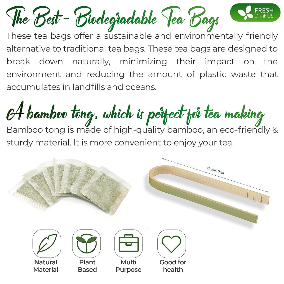 FreshDrinkUS, Premium 135 Jasmine Green Tea Bags, 100% Natural & Pure from Jasmine Green Herbal Tea. Made with Natural Material Tea Bags. No Sugar, No Caffeine, No Gluten, Vegan.