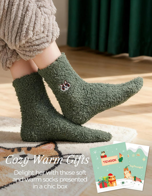 TEHOOK Warm & Cozy Gifts for Women, Fluffy Fuzzy Plush Sleeping Slipper Socks - Soft Warm Fabric