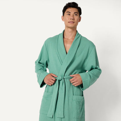 Amazon Essentials Men's Lightweight Cotton Waffle Bath Robe, Mid-Length Loungewear (Available in Big & Tall)