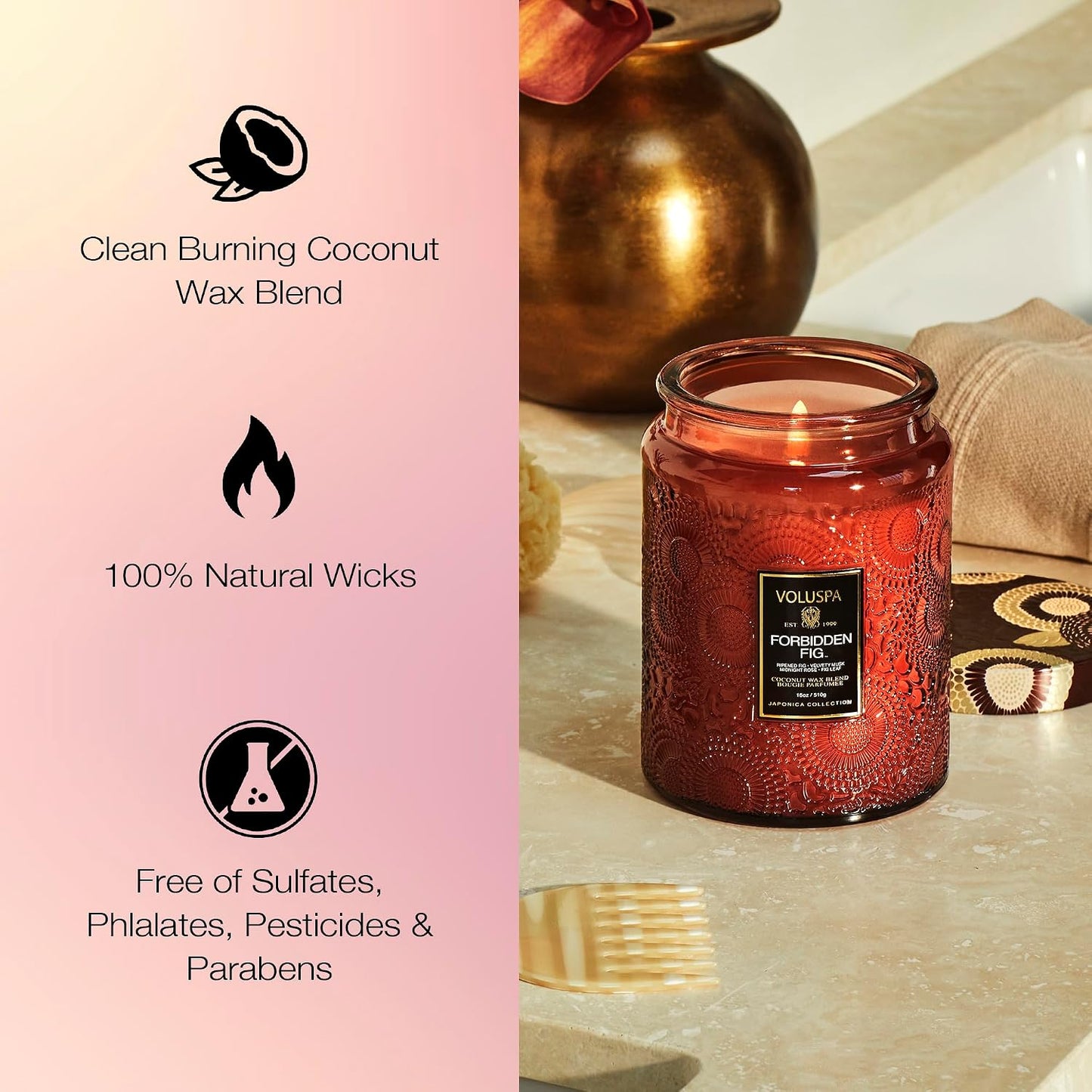 Voluspa Baltic Amber Candle, 18 oz, Coconut Wax Blend, Scented Candles for Home, 100 Hour Burn Time, Candle Jar
