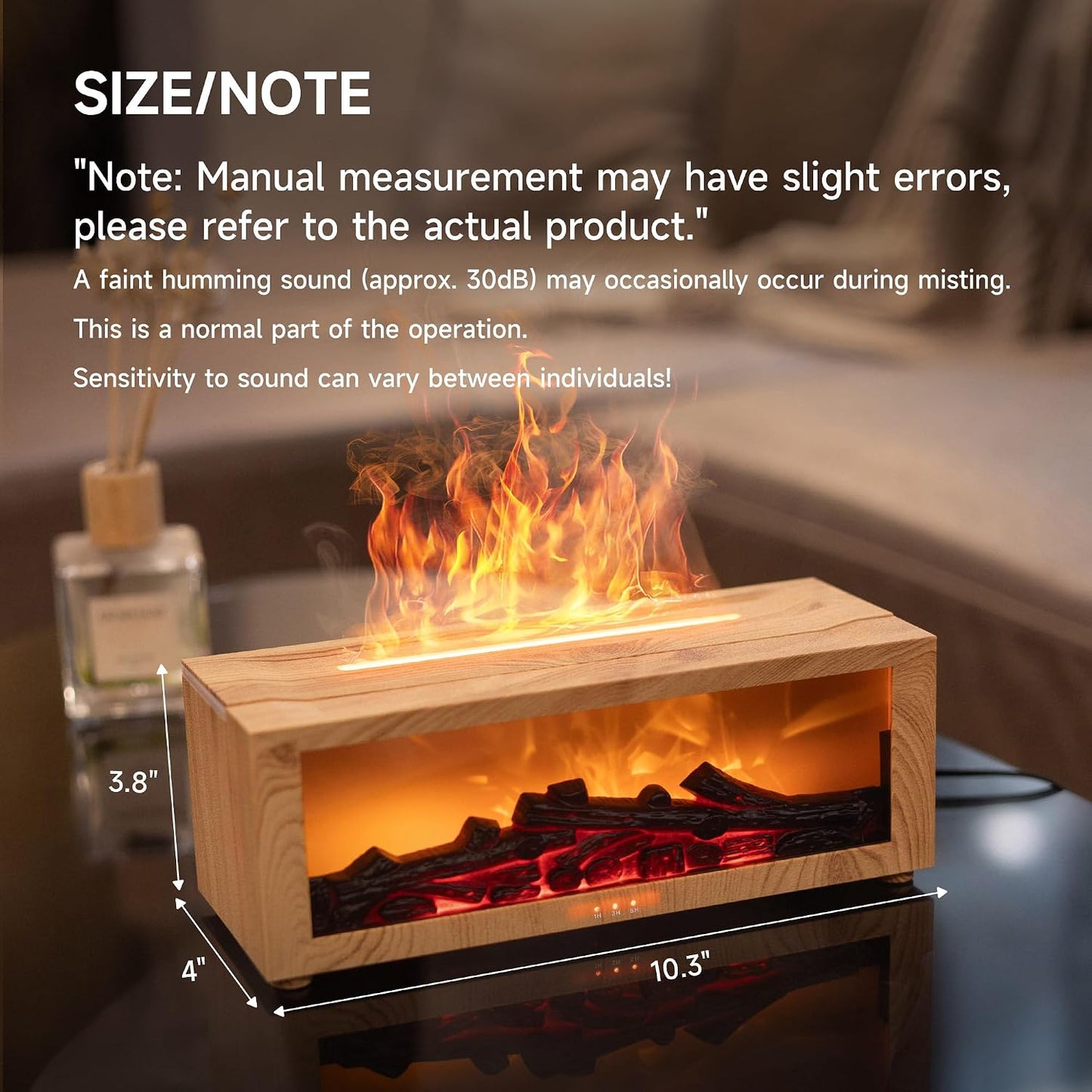 TMEHM Fireplace Flame Air Diffuser Humidifier,7 Colors Aromatherapy Essential Oil Diffuser,Ultrasonic Aroma Humidifier with Timer for Home,Bedroom,Office,Yoga (Black)