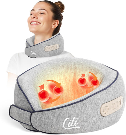 CILI Cordless Neck Massager Pillow with Heat, Shiatsu Neck Massager for Pain Relief Deep Tissue,Heated Massage Pillow for Travel,3 Adjustable Intensity, Gifts for Women Men