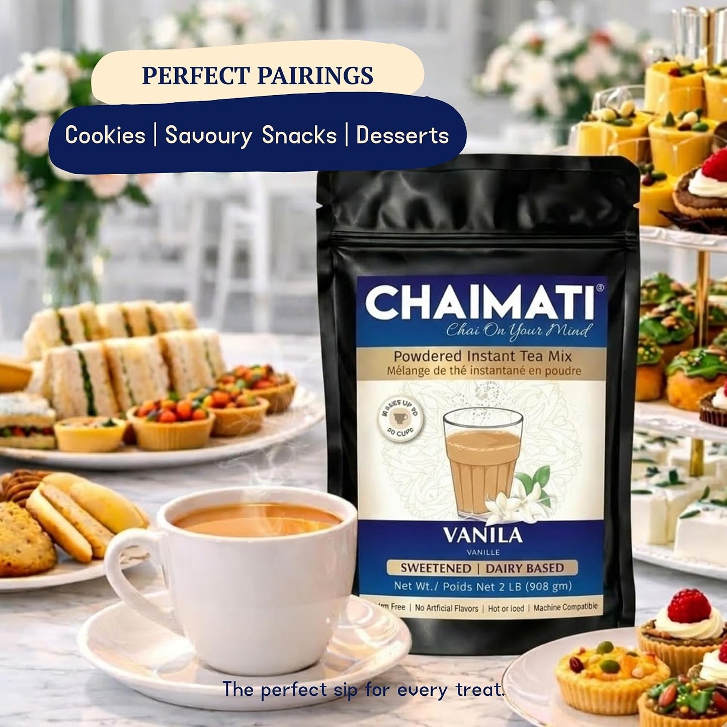 ChaiMati Cardamom Chai Latte Powder 2 lb | Instant Chai Tea Mix for Hot or Iced Drinks | Elaichi Chai Premix Makes 100 Cups, Low Caffeine Milk Tea for Home, Gifting & Parties