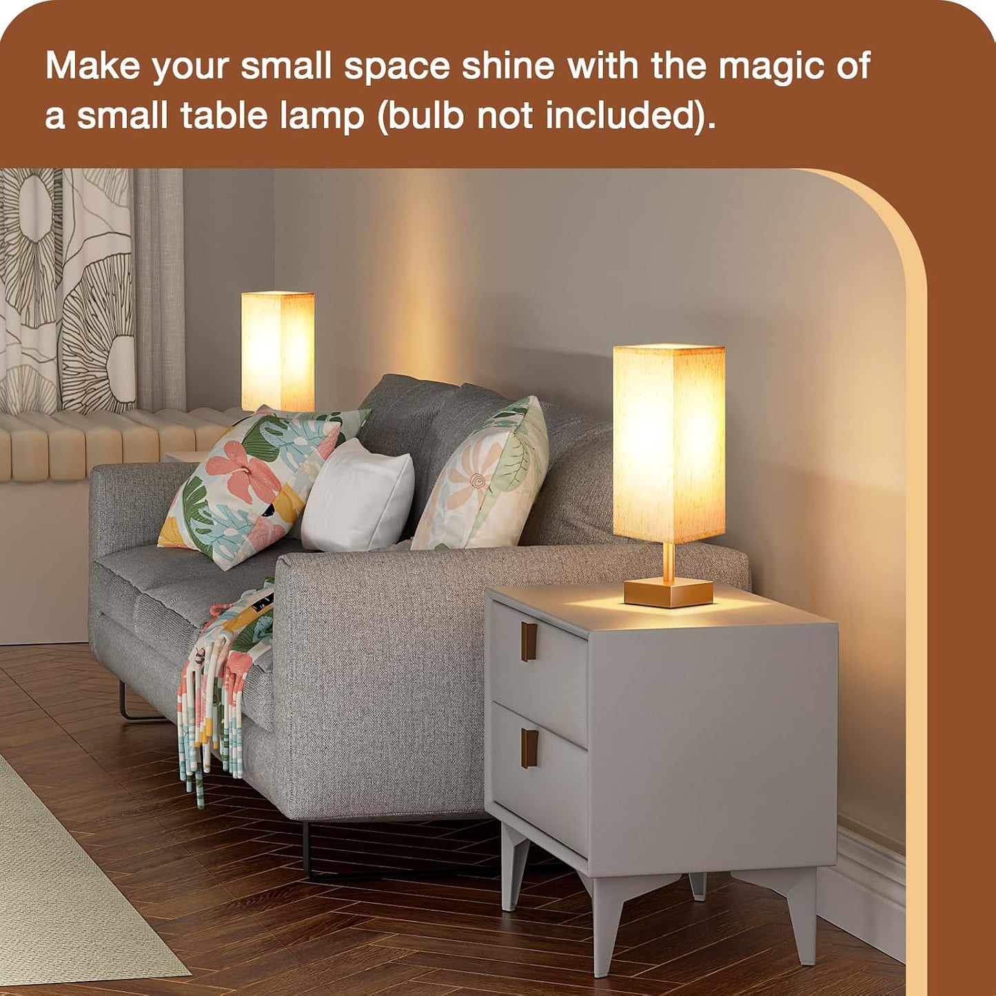 aooshine Small Table Lamp for Bedroom - Bedside Lamps for Nightstand, Minimalist Night Stand Light Lamp with Square Fabric Shade, Desk Reading Lamp for Kids Room Living Room Office Dorm