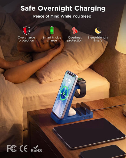 Wireless Charger for iPhone - 5 in 1 Charging Station for Multiple Devices Apple: Fast Wireless Charging Stand Dock for iPhone 17 16e 16 15 14 13 12 Pro Max Apple Watch Airpods