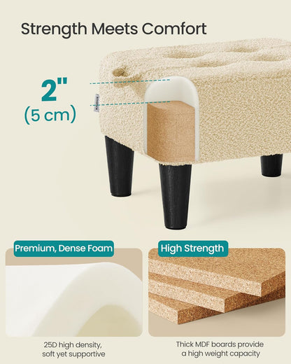 SONGMICS Foot Stool with Legs, Small Footstool Ottoman, Linen-Look Fabric Seat with Thick Cushion, for Living Room, Bedroom, Entryway, 330 lb Weight Capacity, Dark Gray ULOM502G01