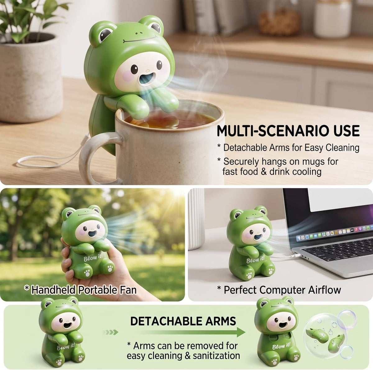 Mini Cooling Fan: Cute Frog Food Clip-on Fan