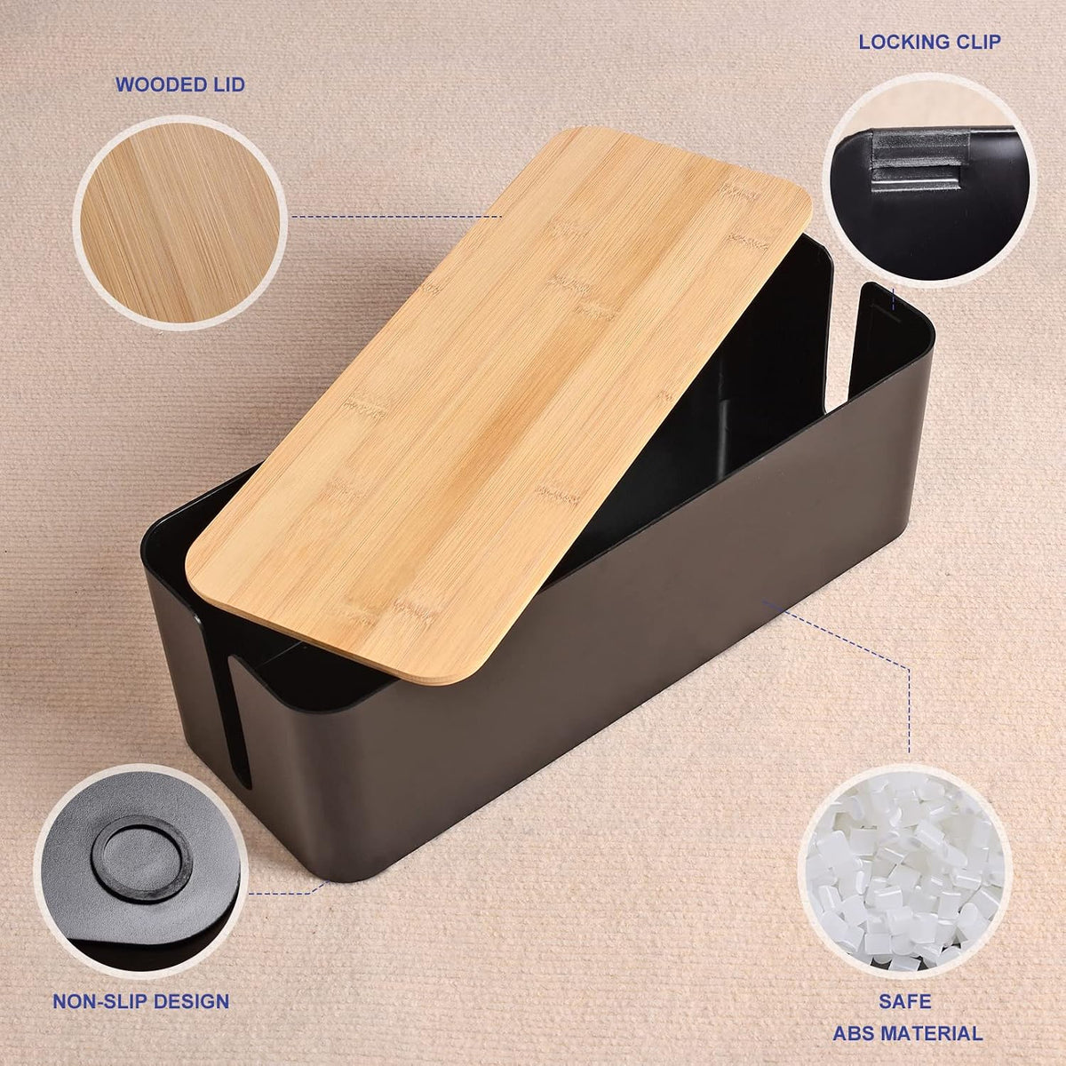 Tuwechen Cable Management Box, Wooden Style Large Cord Organizer Box