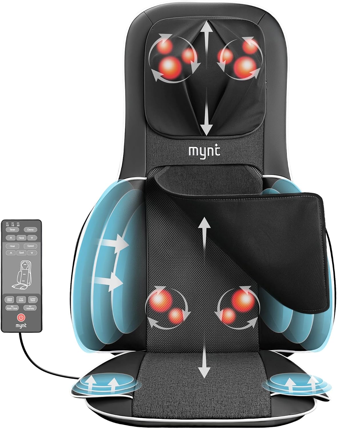 Mynt FSA Eligible HSA Approved Shiatsu Neck and Back Massager for Chair with 10 Deep Kneading Nodes, 2D & 3D Back Massage with Heat, Portable Spot Massage Chair Pad (Black)