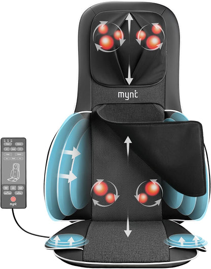 Mynt FSA Eligible HSA Approved Shiatsu Neck and Back Massager for Chair with 10 Deep Kneading Nodes, 2D & 3D Back Massage with Heat, Portable Spot Massage Chair Pad (Black)