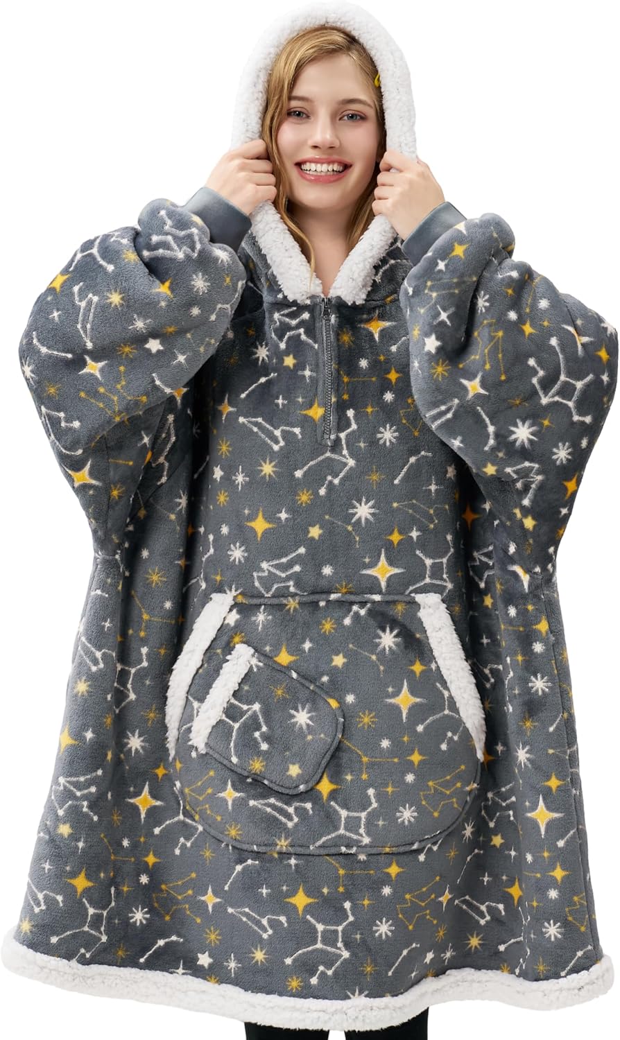 Giggling Getup Wearable Blanket Hoodie for Adults Gifts for Teen Girls Sister Women Sherpa Fleece Printed Hooded Blanket Sweatshirt Warm Cozy with Pocket & Sleeves Beige Cat