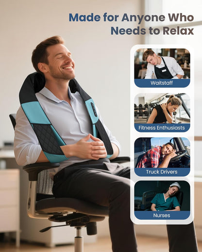 COMFIER Cordless Neck and Shoulder Massager with Heat, Wearable 4D Shiatsu Deep Tissue Kneading for Desk Workers and Drivers, Hands-Free Straps, FSA Eligible HSA Gift