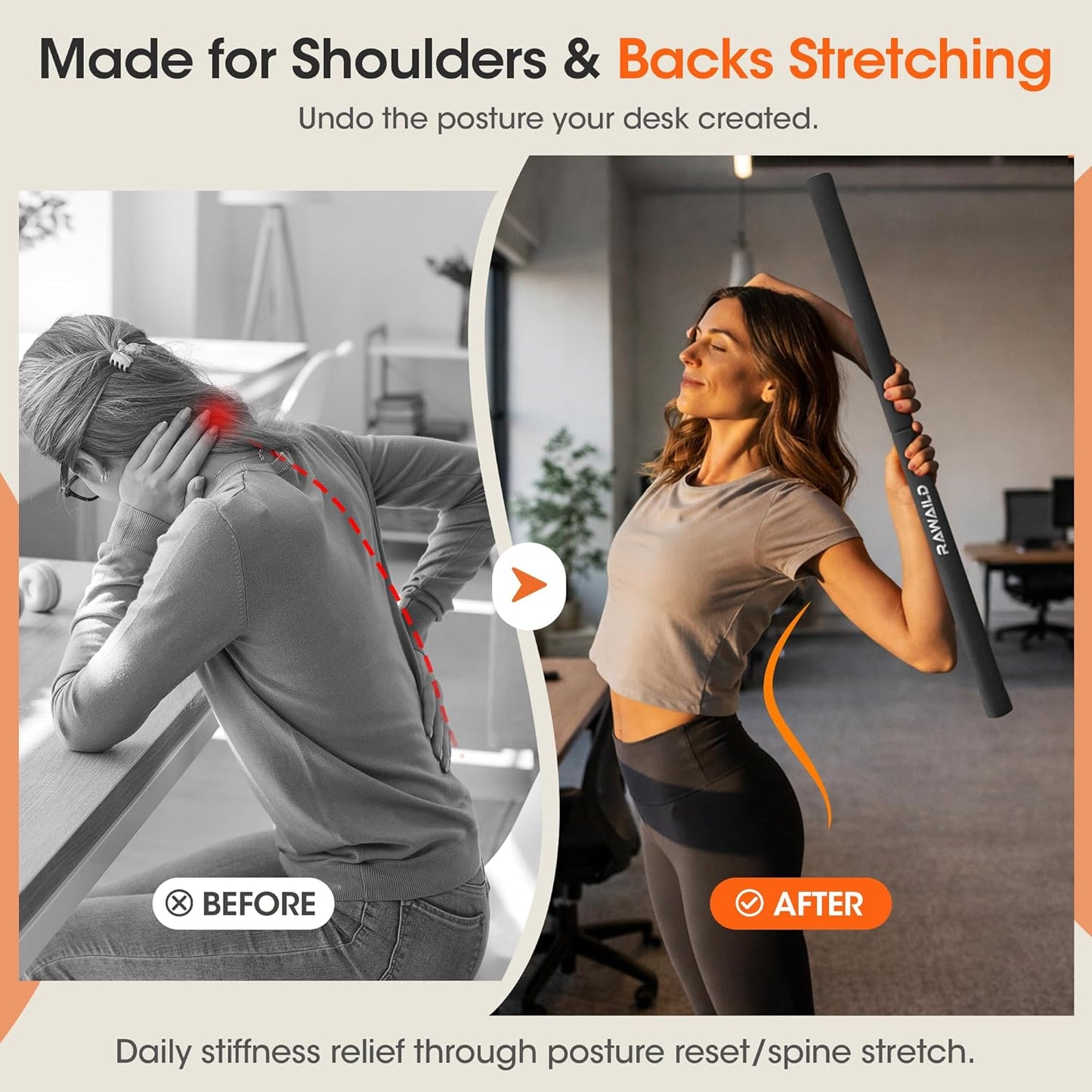 Yoga Stick, Upgraded 5ft Sturdy Steel Mobility Stick, Adjustable Exercise Equipment for Stretching, Flexibility & Balance, Physical Therapy & Posture Correction, Shoulder & Back Relaxation