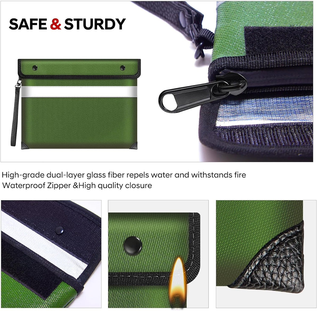 Fireproof Bag Dual Reflective Strips, Waterproof Zipper, 5200°F Heat