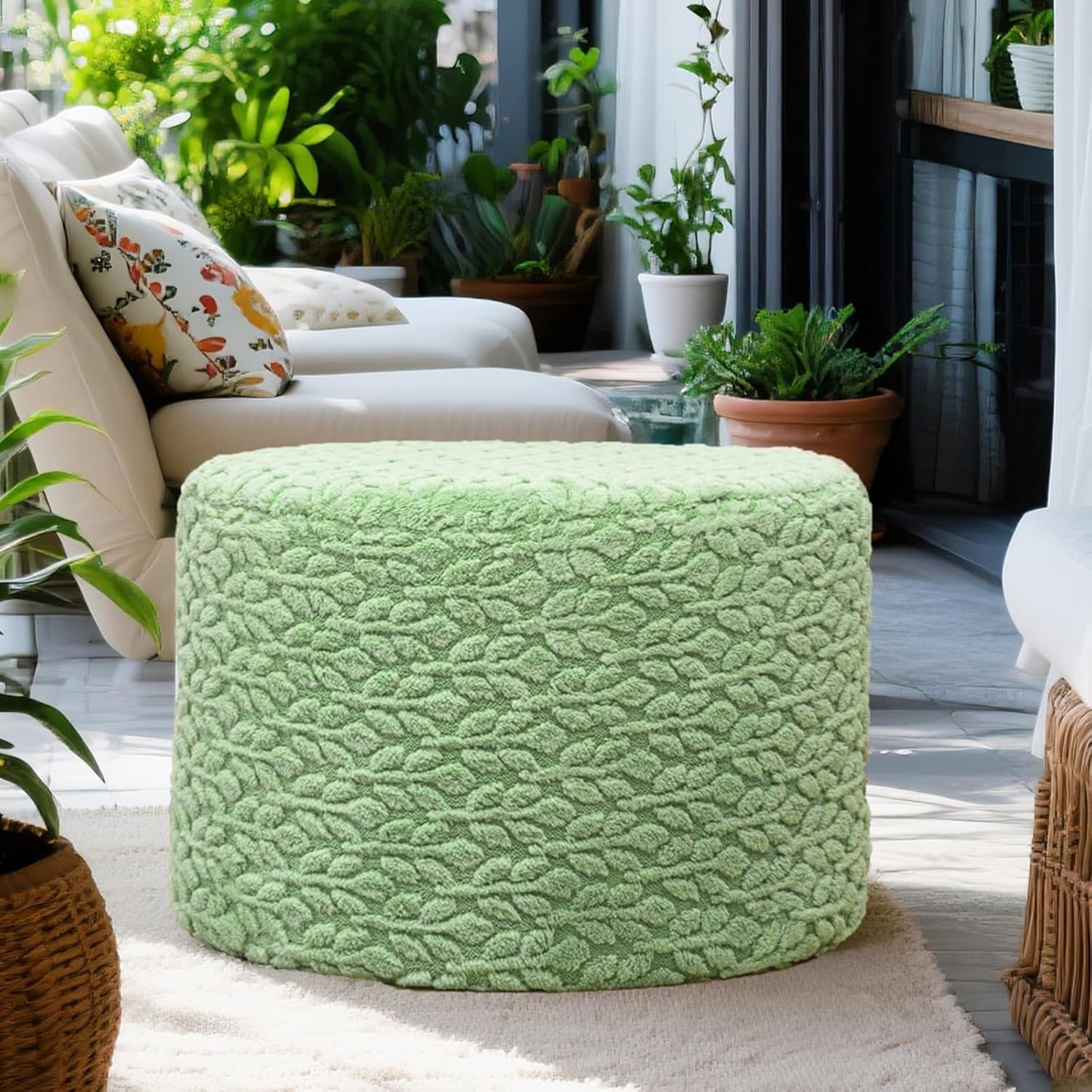 Round Pouf Ottoman 20 x 20 x 14 Inches Boho Poof Home Decor Floor Pouffe Ottoman Foot Rest for Couch Sofa Bean Bag Chairs Living Room Bedroom (Green)