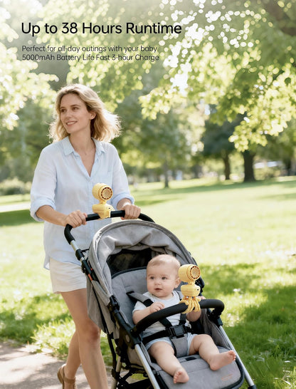 JISULIFE Chic Quadpod Stroller Fan 2026 –120°Auto Oscillation & 2 Wind Mode