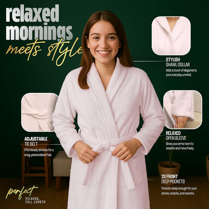 Pearl Linens Cotton Terry Shawl Collar Bathrobe - Soft, Lightweight & Absorbent Unisex Spa Robe for Women & Men - 1 Piece
