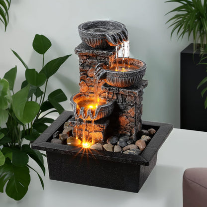 Kalona Tabletop Water Fountain with Buddha, LED Light Indoor Waterfall