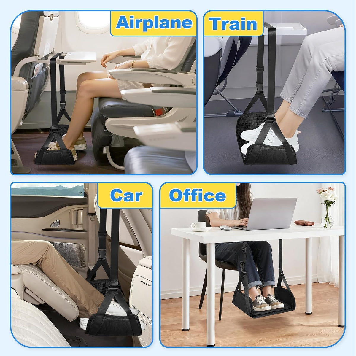 Airplane Foot Hammock for Plane Travel 2 Pack