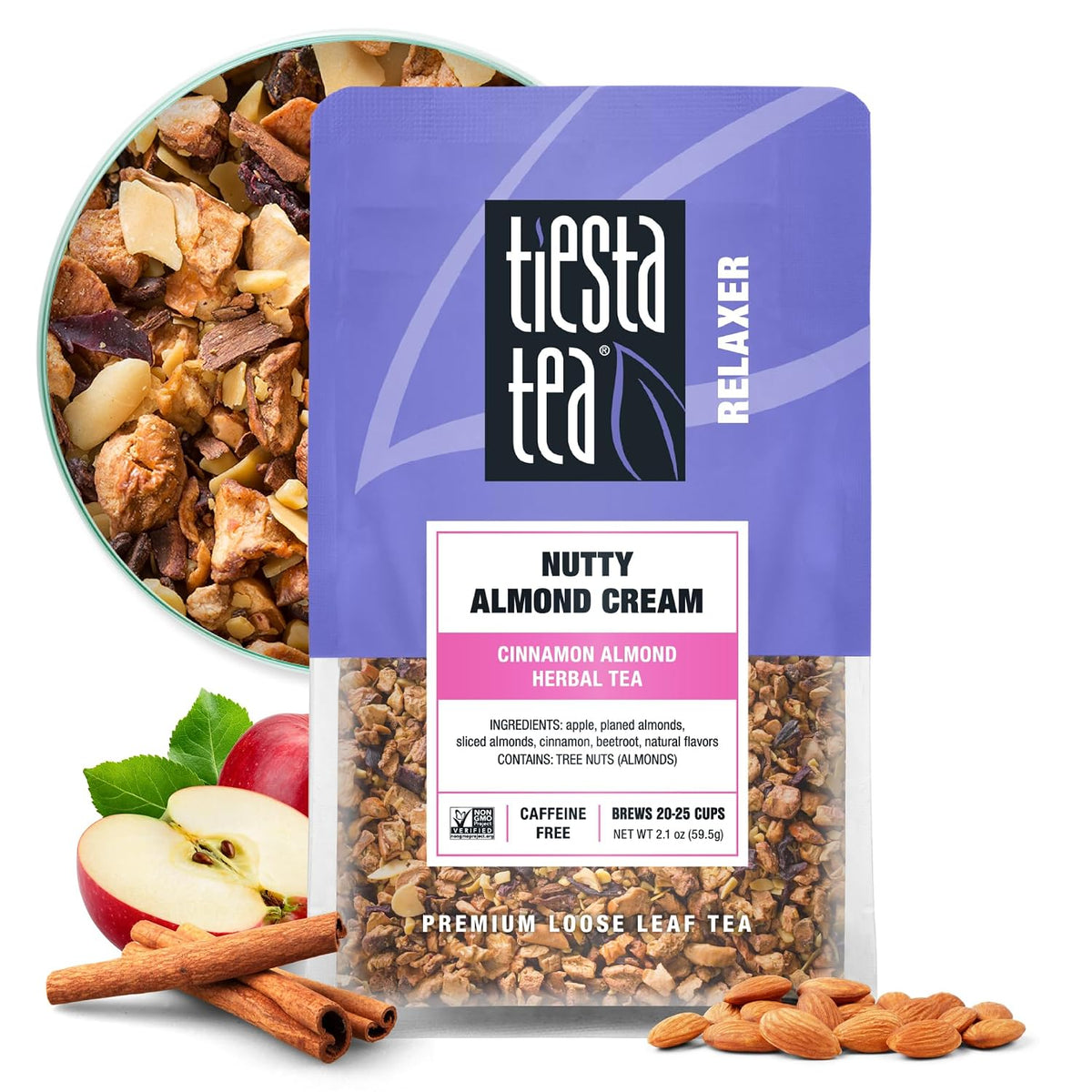 Tiesta Tea Nutty Almond Cream Cinnamon Almond Herbal Tea Loose Leaf 2.1oz