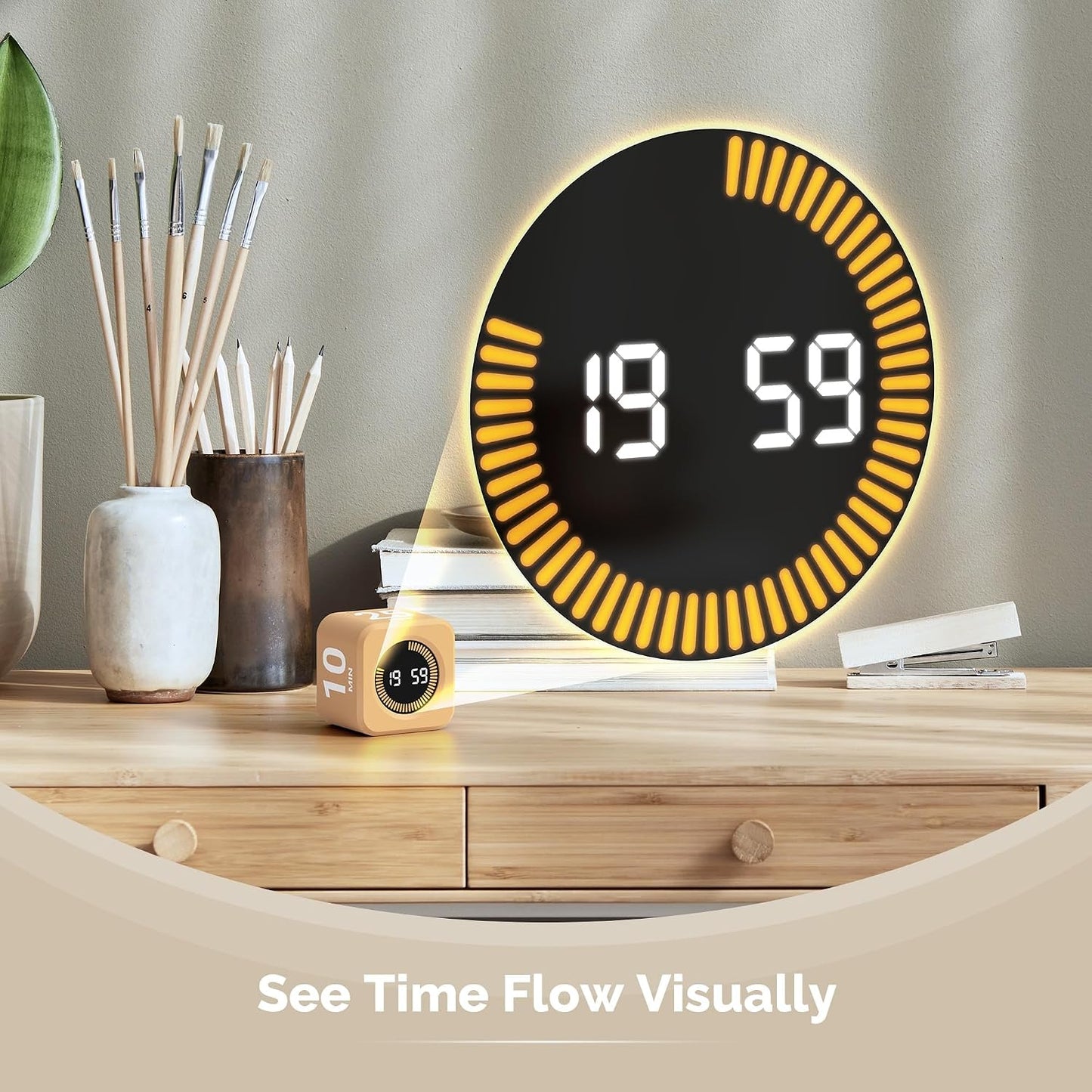 KADAMS Pomodoro Timer Visual - Productivity Pomodoro Cube, 5/10/25/50 Min Countdown & Countup, Silent – Ideal for Work Study Cook Workout Kitchen School Classroom Office ADHD Gift Kids (1, Black)
