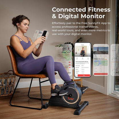 Sunny Health & Fitness Smart Motorized 2-in-1 Pedal Exerciser, Indoor Compact Under-Desk Mini Bike for Low-Impact Cardio Workout and Physical Therapy, Free SunnyFit Training App Connection