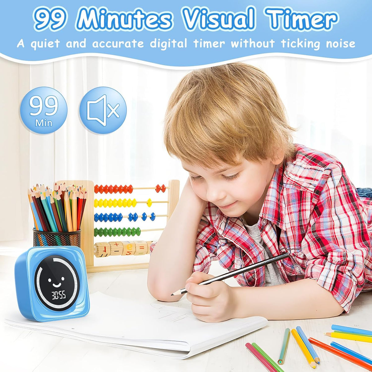 Visual Timer for Kids ADHD, 99-Mins Digital Countdown/Stopwatch Timer, Blue