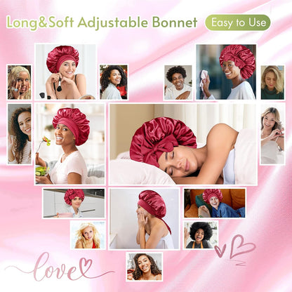 BONNET QUEEN Silk Bonnet for Sleeping for Women Satin Bonnet Night Cap for Curly Hair with Tie Band, Single Layer, Cream Pink